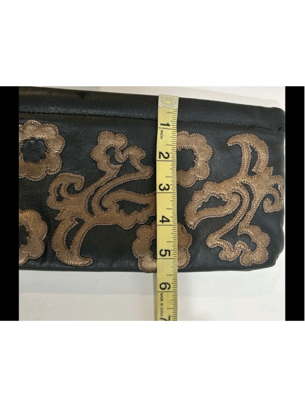 Great American Leatherworks Black & Bronze Floral Leather Clutch removable chain - Picture 7 of 8